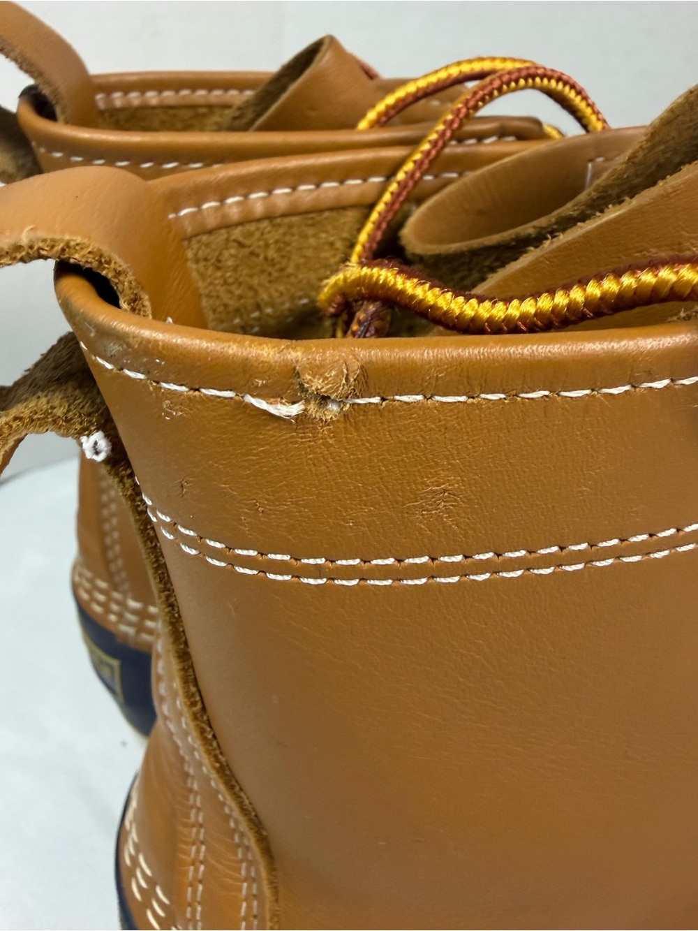 LL Bean Boots Tan Leather Navy Rubber Duck Boot Outdoors Size 9M See Note - Picture 7 of 11